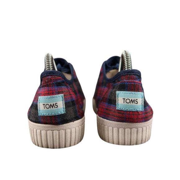 Toms Shoes Womens 8 Sneaker Cordones Indio Casual Fashion Plaid Red Blue Lace Up - Picture 4 of 13